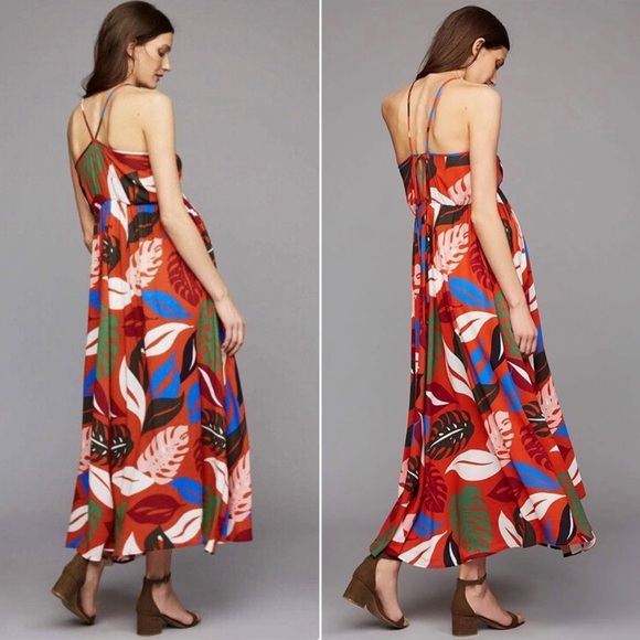 RACHEL PALLY Red Leaf Print Reversible Halter Maternity Dress, Size XS, LIKE NEW - Picture 3 of 13